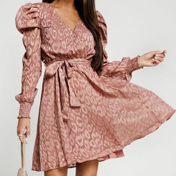 Jacquard Animal Print Faux Wrap Dress - Picture 5 of 6